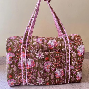 Large Casual Weekender Quilted Block Print Cosmetic <b>Bag</b> <b>Jumbo</b> Cotton Toiletry Wash <b>Bag</b> Makeup Kit & Travel Accessory for Women - Product Image 4