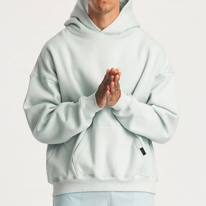 Sweat à capuche pour homme en molleton épais, coupe oversize à épaules tombantes, sans cordons, technique de broderie, imprimé personnalisé - Product Image 4