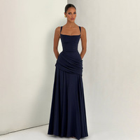 Robe de soirée de mariage formelle pour femme, bretelles carrées, dos ouvert froncé, robe longue unie avec détail plissé naturel, vente en gros