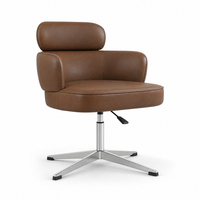 Chaise pivotante robuste à base croisée en cuir marron premium, siège large, dossier et appui-tête réglables en hauteur, pour bureau et maison