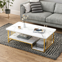 Table basse Dareko en acier à 2 niveaux, motif marbre blanc, design moderne et unique, gain de place, pour salon - Vente chaude