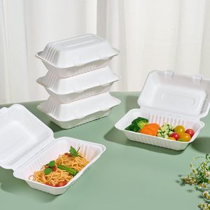 Boîtes à emporter jetables en bagasse pour la restauration rapide, 9*6 pouces, biodégradables, en bagasse de canne à sucre, boîte à lunch bento - Product Image 2
