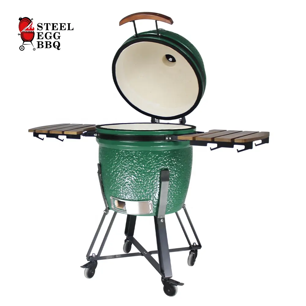 SEB /STEEL EGG BBQ KAMADO BBQ Egg Shape Round Cast Iron Grill 21'' Ceramic Rotating BBQ Grill