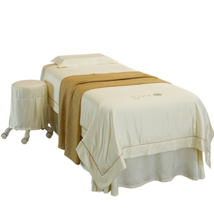 Parure de lit de luxe en satin blanc pour salon de beauté, draps de massage et spa, couvre-lit avec trou, taie d'oreiller, housse de tabouret, housse de couette - Product Image 1