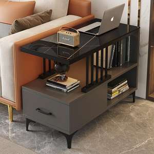 Table d'appoint moderne <span class=keywords><strong>80</strong></span> cm de <span class=keywords><strong>profondeur</strong></span> 30 cm de <span class=keywords><strong>largeur</strong></span> avec tiroir et étagère Plateau en verre trempé pour salon Canapé Chevet - Product Image 5