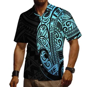 cheap polyester cotton shirt polynesian tribal design siapo samoa shirt men casual island wear top custom plus size aloha shirts