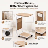 Table d'appoint roulante en forme de C avec roulettes, bureau mobile pour ordinateur portable à placer près du canapé ou du lit, avec poche de rangement