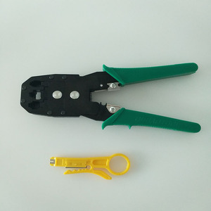 Herramienta de crimpado para cable de red de acero de 23 AWG con mango de agarre suave, pelacables y crimpadora de entrada frontal de grado industrial - Product Image 5