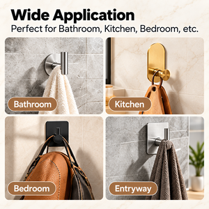 Stainless Steel Self-Adhesive Wall-Mounted Hotel Use Adjustable Coat Hook & Robe <b>Hanger</b> for Bathroom Accessories No Drill - Product Image 6