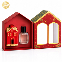 Boîte d'expédition en carton ondulé personnalisée avec logo, fenêtre transparente en PVC, motif maison de Noël en feuille d'or, pour parfums, cosmétiques et cadeaux