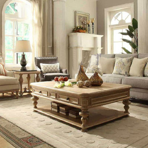 高品质美国仿古实木大茶几套装客厅家具 - Product Image 3
