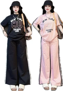 <span class=keywords><strong>Completo</strong></span> Casual da <span class=keywords><strong>Donna</strong></span> Due Pezzi Taglie Forti, T-Shirt e Pantaloni a Gamba Larga con Stampa a Lettere, Stile Africano Estivo - Product Image 1