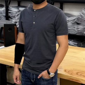 T-<span class=keywords><strong>shirt</strong></span> d'été à col rond et manches courtes pour <span class=keywords><strong>homme</strong></span>, 95% Coton 5% Spandex, Coupe ajustée, Épaules classiques, Couleur unie, Décontracté - Product Image 5