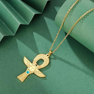 Collana in Acciaio Inossidabile con Croce Ankh e Scarabeo per Donne, Ciondolo Chiave della Vita della Dea Egizia Iside - Product Image 3