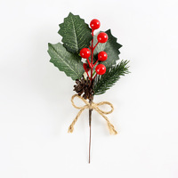 Ranting Kerucut Pinus Buatan Warna Merah Berry, Jarum Salju, Dekorasi Natal Pabrik, Dekorasi Natal Liburan