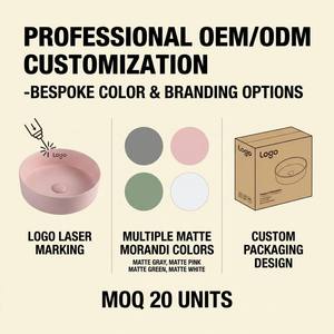 <span class=keywords><strong>Lavabo</strong></span> de Cerámica <span class=keywords><strong>Circular</strong></span> Minimalista Rosa Pastel con Borde Delgado para Encimera, con Válvula de Desagüe Automática de Cerámica y Borde Liso para el Hogar - Product Image 6