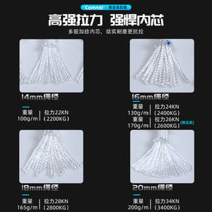 Corde de sécurité Kanle 14 mm, corde statique en polyester pour travaux en hauteur, corde de protection - Product Image 5