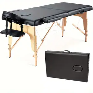 2024 Home Wooden Frame Salon Beauty Bed Black Portable Massage Bed Facial Care Bed Spa Eyelash Bed Adjustable Height