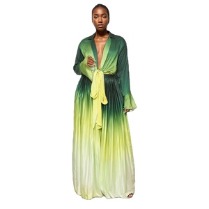 Ensemble 2 pièces pour femmes, de haute qualité, couleur dégradée automnale, manches évasées à lacets, tendance - Product Image 1