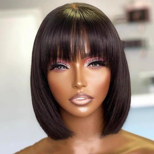 Perruque Bob à franges en dentelle 4*1, 100% <span class=keywords><strong>cheveux</strong></span> humains vierges brésiliens, perruque droite pour femmes, usage quotidien - Product Image 1