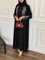Nouvelle Abaya noire de luxe avec broderie florale dorée, élégante, style Dubaï, pour femmes musulmanes, vente en gros
