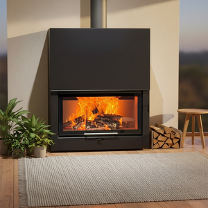 Poêle à bois moderne en acier, chauffage intérieur au feu véritable, solution pour grands espaces - Product Image 1