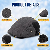 Casquette plate bicolore anthracite et noir chiné, style rétro décontracté, avec double rangée de coutures et sangle réglable, pour hommes et femmes