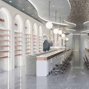 โต๊ะทำงานร้านทำเล็บสมัยใหม่ ชั้นวางโชว์สินค้าร้านเสริมสวยแบบกำหนดเอง ปรับแต่งได้ทั้งห้อง สำหรับการออกแบบตกแต่งภายในร้านเสริมสวย - Product Image 5