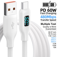 Justlink 60W LED Leistungsanzeige USB-A zu Typ-C Schnellladekabel 480Mbps Silikonkabel für Handy Tablet Laptop