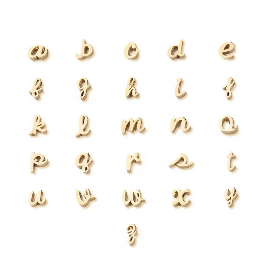 Mini Tiny Letters Stainless Steel Charm Beads Cursive Letter Charm Lowercase Initial Necklace A-Z Alphabet Letters Pendant