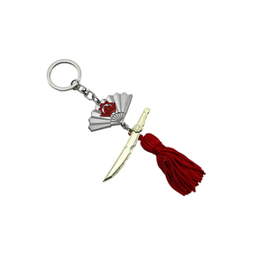 พวงกุญแจพู่ห้อยพัดโลหะแบบดั้งเดิมสีแดงจีนพร้อมตะขอเกี่ยว - Product Image 1