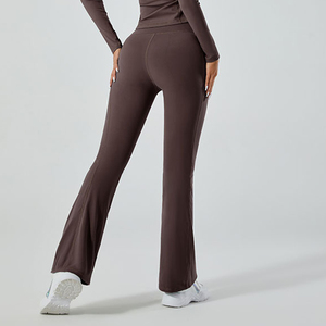 Leggings de sport pour femmes à taille haute, vente en gros, logo personnalisé, séchage rapide, <span class=keywords><strong>pantalon</strong></span> de fitness évasé avec poches - Product Image 4