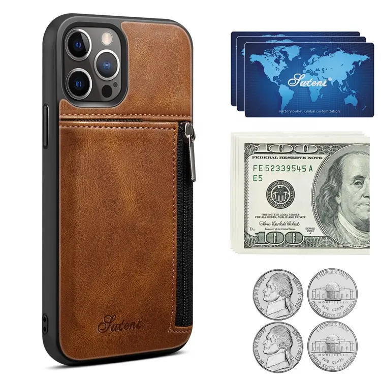 SUTENI Mobile Phone Case Call Phone Cover Luxury Card Slot Zipper Pouch For Iphone 12 Pro Max Wallet Leather Case For iphone12