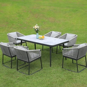 Juego de Mesa y Sillas de Comedor Apilables de Aluminio con Recubrimiento en Polvo para Exteriores, Estilo Moderno para Hotel o <span class=keywords><strong>Villa</strong></span>, Resistente a los Rayos UV, para Patio o Sala de Estar - Product Image 4