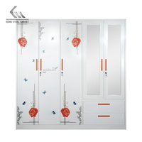Armoire Métallique Démontable à 5 Portes, Motif Floral Imprimé, Meuble de Rangement pour Vêtements