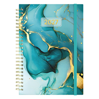 Agenda Premium A5 de Tapa Dura con Diseño de Mármol Verde Azulado y Detalles Dorados, Encuadernada en Espiral, Diario con Banda Elástica para la Escuela y la Oficina