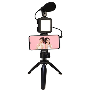 Microphone à condensateur avec trépied et éclairage LED pour caméra photo et vidéo professionnelle, téléphone pour interview, enregistrement en direct, <span class=keywords><strong>YouTube</strong></span> - Product Image 1