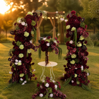 Fleurs Artificielles pour Décoration de Mariage : Ensemble Colonne Florale en Soie Bordeaux pour Arche, Accessoires de Scène pour Cérémonie et Fête
