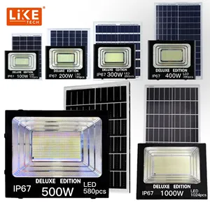 Liketech户外太阳能灯花园100w 200w 300w 400w 500w 600w 1000w可充电太阳能电池板供电led太阳能泛光灯