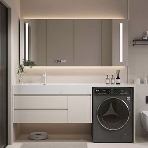 Espejo Inteligente de Tendencia 2025 para Baño, Mueble Flotante de PVC con Lavabo de Cerámica, Almacenamiento Modular para Accesorios de Baño de Lujo - Product Image 2