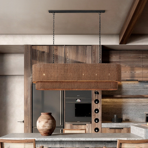 Lampada a Sospensione Lineare in Rattan Intrecciato Naturale Stile Zen Giapponese per Ristoranti e Caffè - Product Image 4