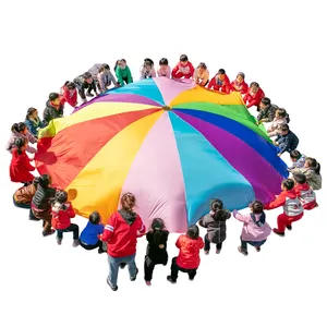 Разноцветная игрушка-парашют из полиэстера для командной игры 12 футов с сумкой для переноски для детей, детские спортивные сенсорные игрушки, оборудование для сенсорных тренировок