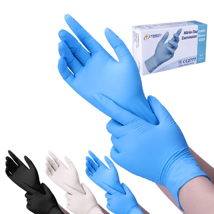 Sarung tangan nitril biru sekali pakai, membersihkan anti minyak tahan air bubuk nitril bebas bubuk
