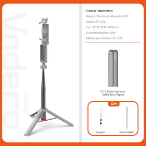 Vndefo 1.42 M Điện Thoại Đứng Selfie Stick Tripod Nhôm Bluetooth Không Dây Điều Khiển Từ Xa Video Live Streaming Mini Máy Tính Để Bàn - Product Image 5