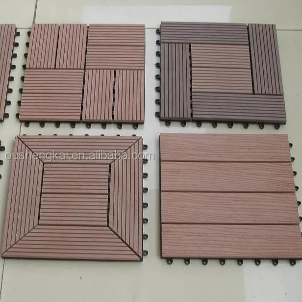 Ventes d'usine wpc carreaux de terrasse en bois composite interlock carrelage de terrasse snap-on bricolage sol pour extérieur et intérieur