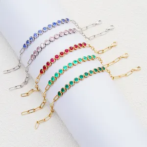 Starsgem 14K Solid Gold Chain Bracelet 3.5mm Bezel Setting Round Shape Lab Grown Gemstones Bracelet