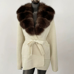 <span class=keywords><strong>Cardigan</strong></span> da Donna all'Ingrosso in Lana e Cashmere Cappotto Maglione Invernale con Collo in Pelliccia di Volpe - Product Image 4