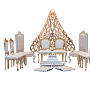 Derniers modèles de chaises de mandap de mariage blancs et dorés, ensemble de 6 chaises basses pour mandap de mariage indien Vedi, pour événements en Australie - Product Image 3