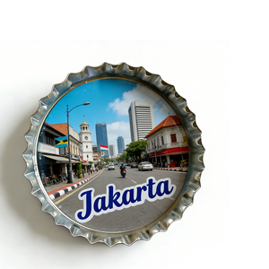 Magnete da Frigo in Latta con Tappo di Bottiglia in Metallo, Souvenir Turistico di Paesi Diversi: Bhutan, Colombia, San Andres, Jakarta, Oregon - Product Image 5