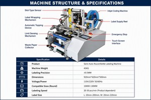 Yarı Otomatik Masaüstü Yuvarlak Şişe Etiketleme Makinesi, Cam Plastik Kavanoz ve Kutu için Tarih Kodlayıcı Yazıcılı Etiketleyici - Product Image 4